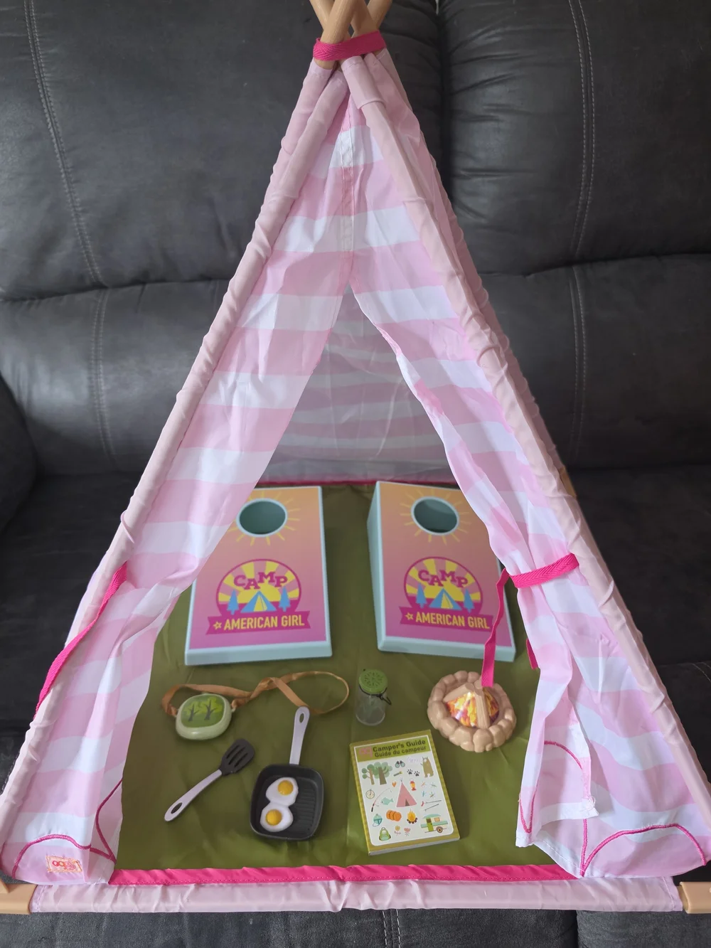 American Girl / Other Doll Brands Pink Striped Play Teepee Tent And Accessories